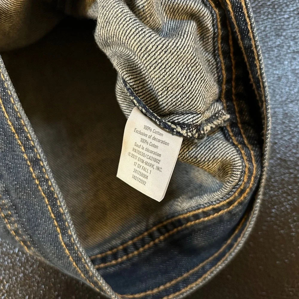 Gymboree Denim Jacket Skull Accent Button Front Dark Wash‎ Blue Youth Medium